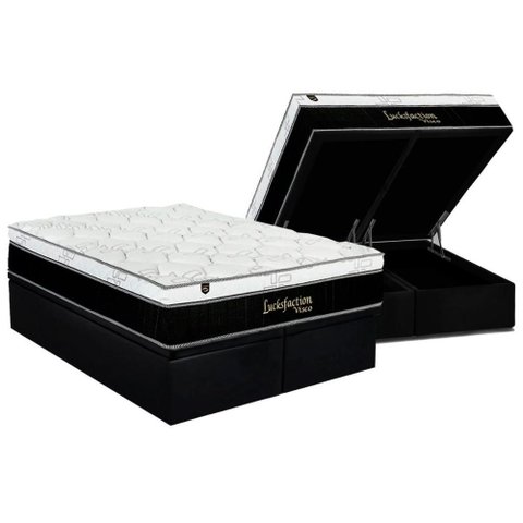 Cama Box Baú King: Colchão Molas Ensacadas Luckspuma Visco Lucksfaction Black + Base Crc Suede
