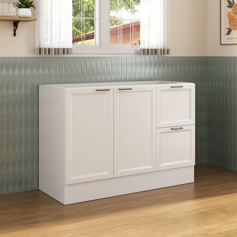 Balcão 2 Portas 2 Gavetas 120cm sem Tampo Soho CabeCasa MadeiraOriginals Branco