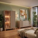 Ver imagem 1 de Buffet 4 Portas com Cristaleira com LED Microripado Mondrian Bege/Sued