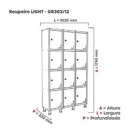 Armário Locker Guarda Volume Aço Light 3v 12 Portas Gr303/12 - 4