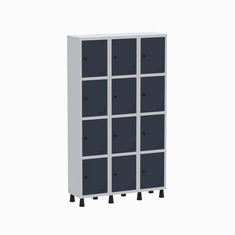 Armário Locker Guarda Volume Aço Light 12 Portas 103,5x179,5cm Preto/Cinza