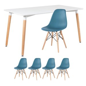 KIT - Mesa de jantar retangular Eames 80 x 140 cm branco + 4 cadeiras Eiffel DSW Turquesa