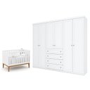 Ver imagem 1 de Berço Americano Unique Branco Soft Eco Wood - Matic e Guarda Roupa Casal Americano 6 Portas Branco H