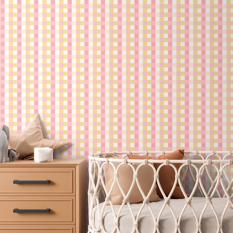 Papel de Parede Infantil Xadrez Vichy Chiclete