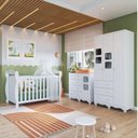 Ver imagem 1 de Quarto de Bebê Berço 3 em 1, Guarda-Roupa e Cômoda com Janelas 100% MDF Nina Espresso Móveis Branco/Brilho