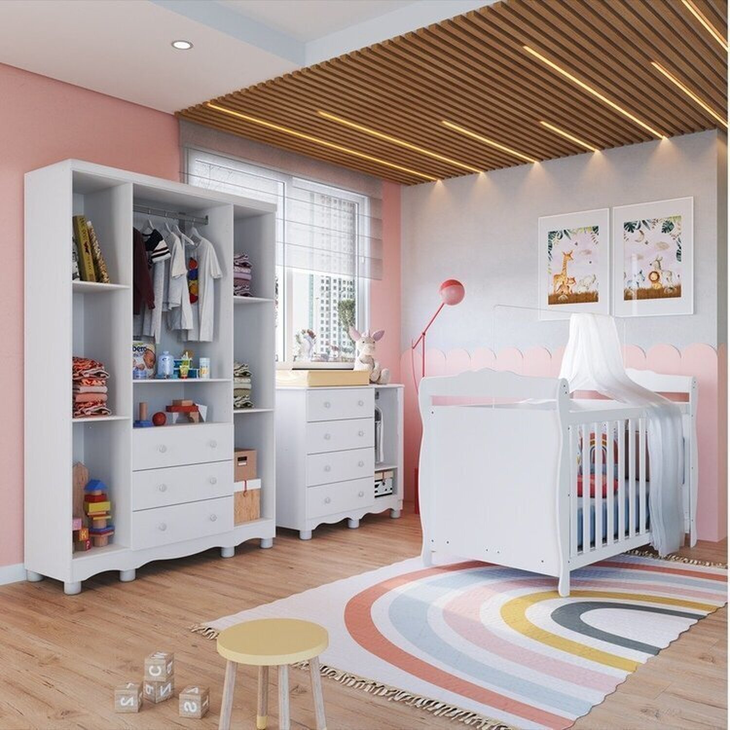 Quarto de Bebê Berço 3 em 1, Guarda-roupa e Cômoda com Janelas 100% MDF Nina Espresso Móveis - 2