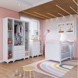 Quarto de Bebê Berço 3 em 1, Guarda-roupa e Cômoda com Janelas 100% MDF Nina Espresso Móveis - 2