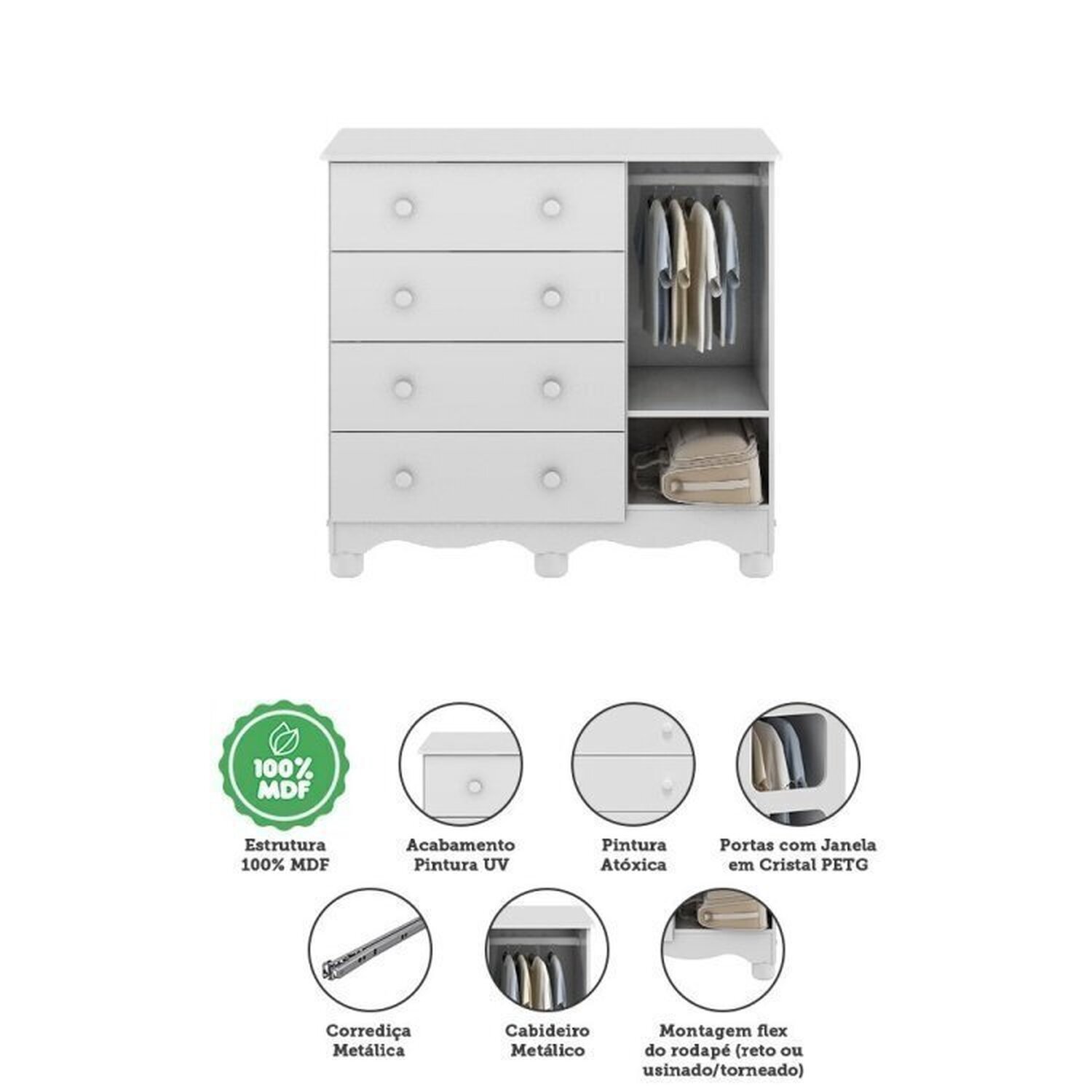 Quarto de Bebê Berço 3 em 1, Guarda-roupa e Cômoda com Janelas 100% MDF Nina Espresso Móveis - 13
