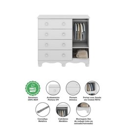 Quarto de Bebê Berço 3 em 1, Guarda-roupa e Cômoda com Janelas 100% MDF Nina Espresso Móveis - 13