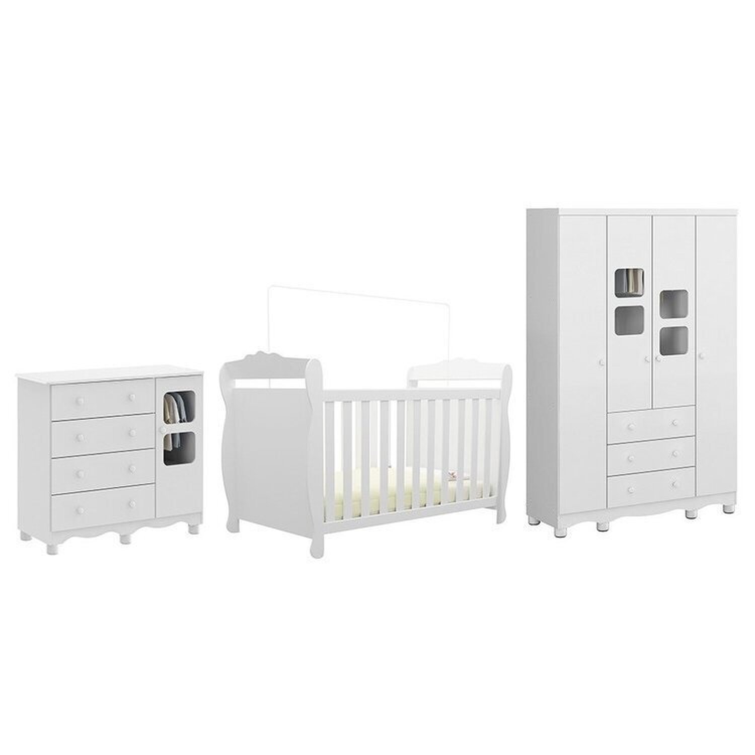 Quarto de Bebê Berço 3 em 1, Guarda-roupa e Cômoda com Janelas 100% MDF Nina Espresso Móveis - 3