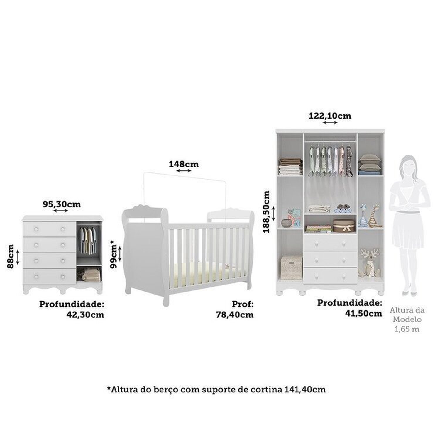 Quarto de Bebê Berço 3 em 1, Guarda-roupa e Cômoda com Janelas 100% MDF Nina Espresso Móveis - 4