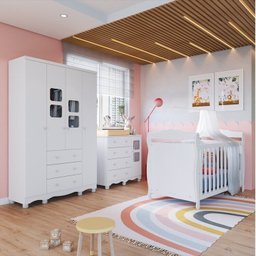 Quarto de Bebê Berço 3 em 1, Guarda-roupa e Cômoda com Janelas 100% MDF Nina Espresso Móveis - 1