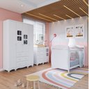Ver imagem 1 de Quarto de Bebê Berço 3 em 1, Guarda-Roupa e Cômoda com Janelas 100% MDF Nina Espresso Móveis Branco/Brilho