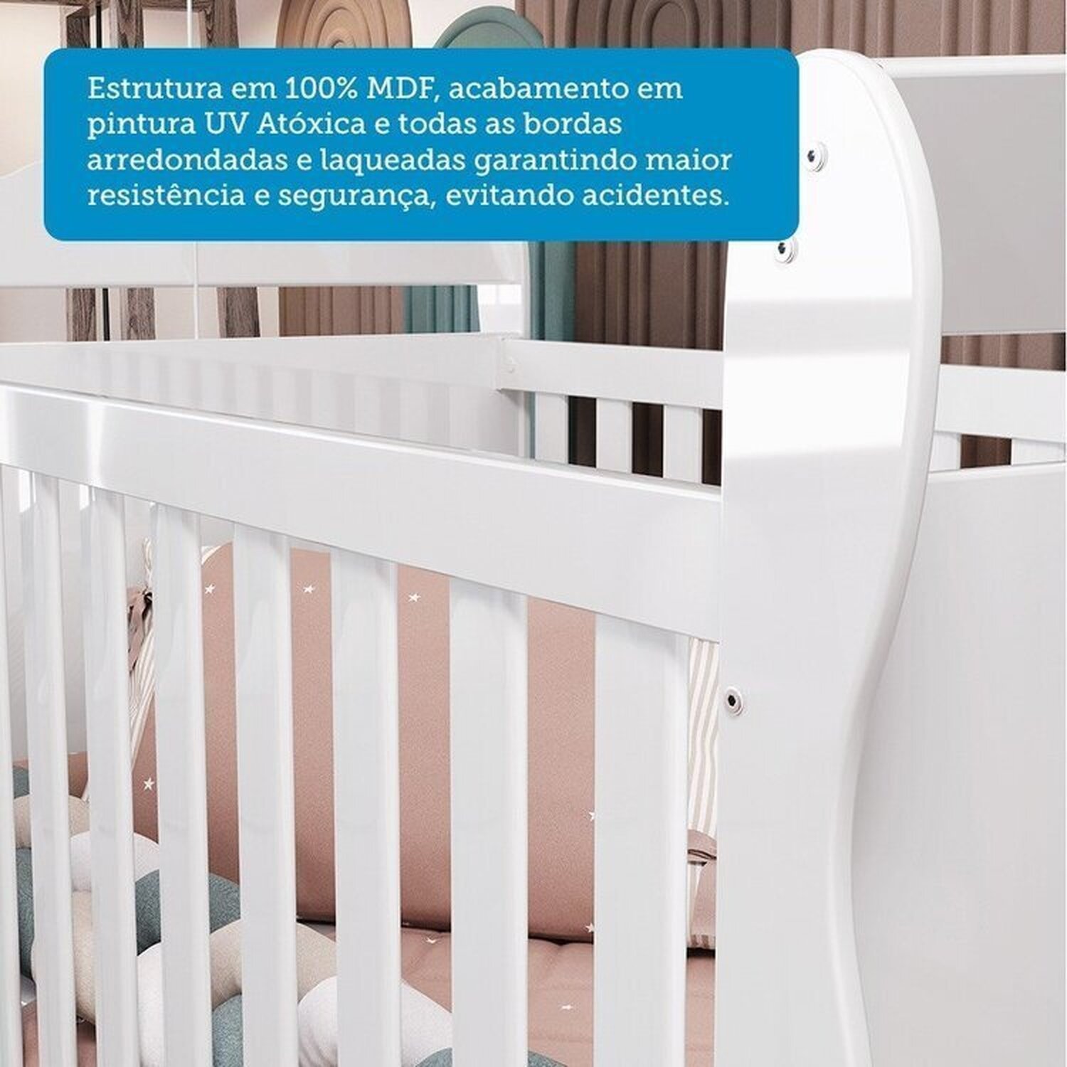 Quarto de Bebê Berço 3 em 1, Guarda-roupa e Cômoda com Janelas 100% MDF Nina Espresso Móveis - 10