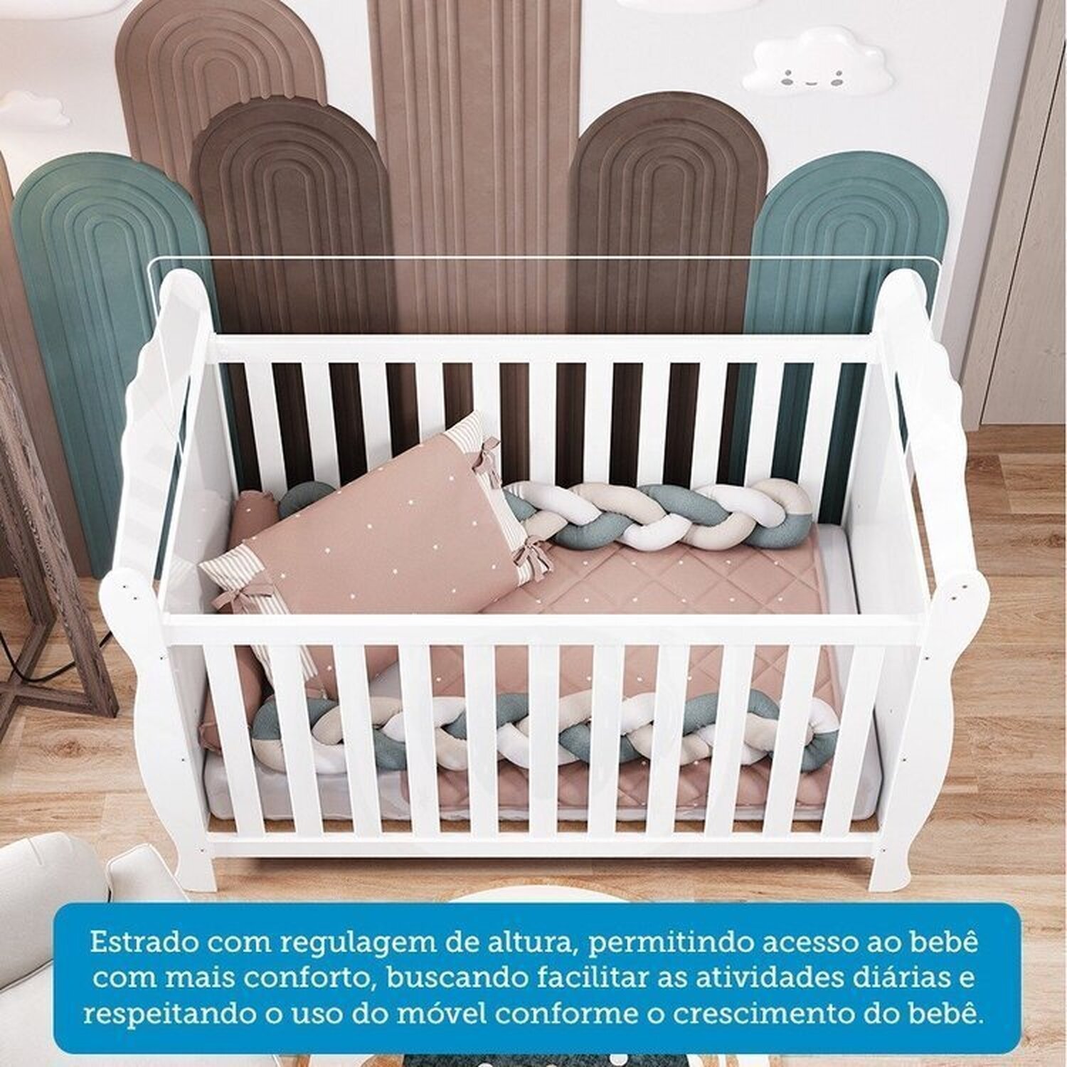 Quarto de Bebê Berço 3 em 1, Guarda-roupa e Cômoda com Janelas 100% MDF Nina Espresso Móveis - 11