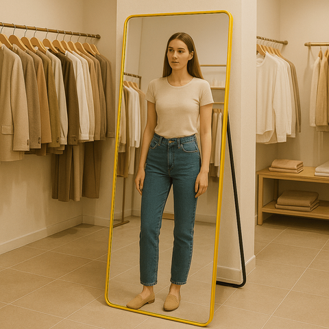 Espelho Grande Corpo Inteiro Sup. Parede e Chão Retangular com Moldura em Metal 170x70cm Dourado