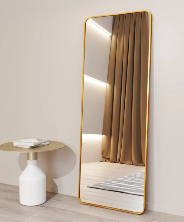 Espelho Grande Corpo Inteiro de Parede Retangular com Moldura em Metal 170 X 70cm Dourado - 1