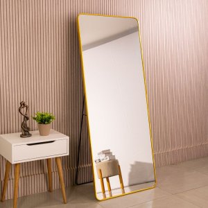 Espelho Grande Corpo Inteiro de Parede Retangular com Moldura em Metal 170 X 70cm Dourado