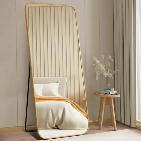Espelho Grande Corpo Inteiro Sup. Parede e Chão Retangular com Moldura em Metal 170x70cm Dourado