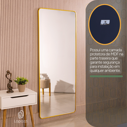 Espelho Grande Corpo Inteiro Sup. Parede e Chão Retangular com Moldura em Metal 170x70cm Dourado - 8
