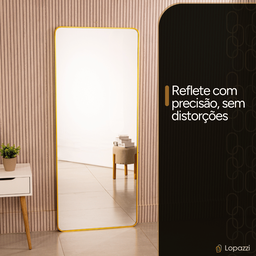 Espelho Grande Corpo Inteiro Sup. Parede e Chão Retangular com Moldura em Metal 170x70cm Dourado - 9