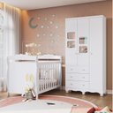 Ver imagem 1 de Quarto de Bebê com Guarda Roupa 3 Portas com Janelas e Berço Americano Nina 100% MDF Espresso Móveis Branco/Brilho
