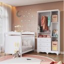 Ver imagem 2 de Quarto de Bebê com Guarda Roupa 3 Portas com Janelas e Berço Americano Nina 100% MDF Espresso Móveis Branco/Brilho