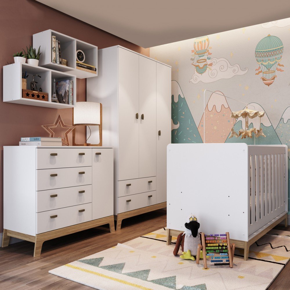 Kit Quarto Bebê Completo com Berço 3 em 1 Linha Favo de Mel Branco ...