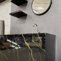 Papel de Parede Mármore Luna Imperial Preto Dourado Vinil Adesivo Impermeável Pia Box Mesa Banheiro - 2