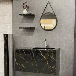 Papel de Parede Mármore Luna Imperial Preto Dourado Vinil Adesivo Impermeável Pia Box Mesa Banheiro - 4