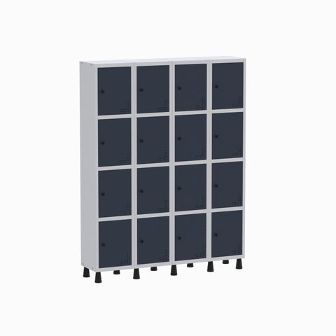 Armário Locker Guarda-Volume 16 Portas Industrial Aço 138cm Light Preto/Cinza