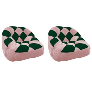 Kit 02 Poltrona Paloma Escritório Sala Pé Plástico Suede Rosa Bebê e Suede Verde - Dominic Decor