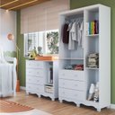 Ver imagem 2 de Quarto Infantil com Guarda Roupa 3 Portas e Cômoda 1 Porta com Janelas Mimo 100% MDF Espresso Móveis Branco/Brilho
