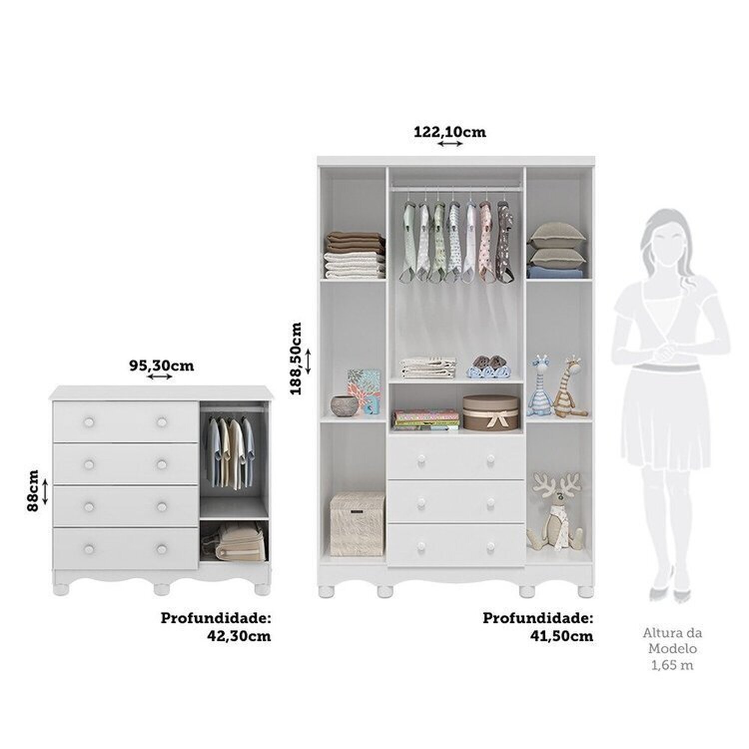 Quarto Infantil com Guarda Roupa 4 Portas e Cômoda 1 Porta com Janelas Mimo 100% Mdf Espresso Móveis - 4