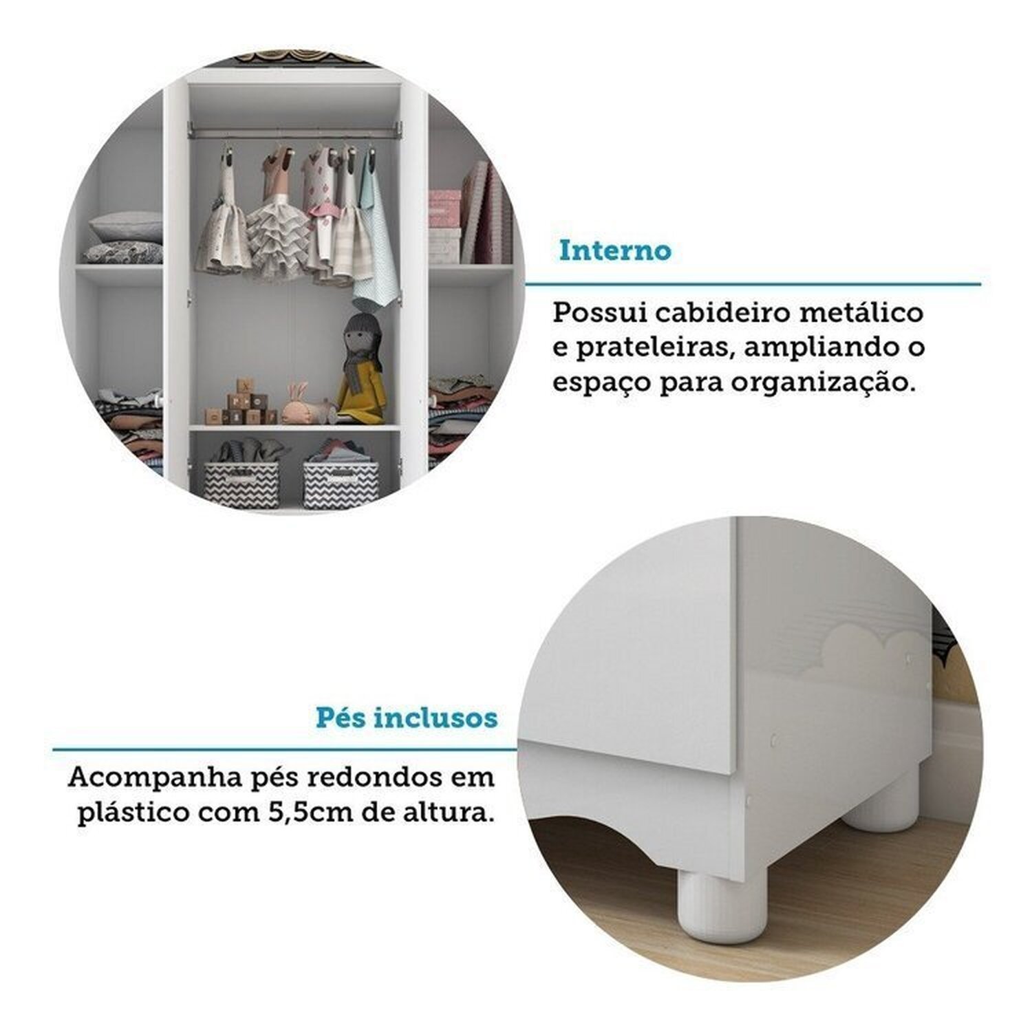 Quarto Infantil com Guarda Roupa 4 Portas e Cômoda 1 Porta com Janelas Mimo 100% Mdf Espresso Móveis - 9