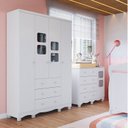 Ver imagem 1 de Quarto Infantil com Guarda Roupa 4 Portas e Cômoda 1 Porta com Janelas Mimo 100% MDF Espresso Móveis Branco/Brilho