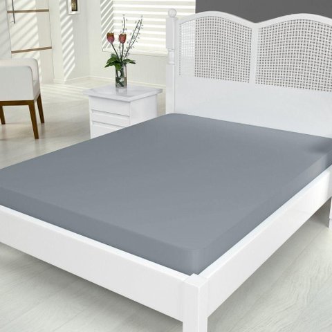 Lençol de Baixo Aquarela Micropercal King com Elástico 1 Peça 200 Fios 100% Poliéster - Cinza