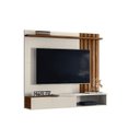 Ver imagem 2 de Home Suspenso Vegas 1,60m Tvs 65'' Nichos Painel Lateral Ripado com Porta Basculante - Perola
