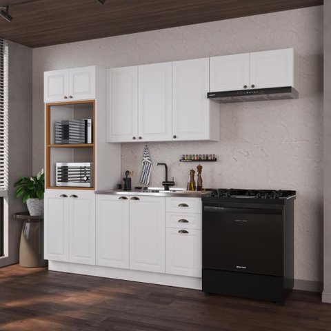 Armário de Cozinha Modulada Compacta Fidelitá Nara 100% MDF 4 Peças 270cm 12 Portas 2 Gavetas sem