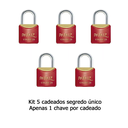 Ver imagem 2 de Kit com 5 Cadeados Papaiz 25 Mm Vermelho Ka1