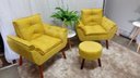 Ver imagem 2 de Kit 02 Poltrona Decorativa Opala + Puff Redondo Suede Amarelo- Pandora Decor