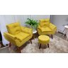 Kit 02 Poltrona Decorativa Opala + Puff Redondo Suede Amarelo- Pandora Decor - 2
