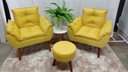 Ver imagem 3 de Kit 02 Poltrona Decorativa Opala + Puff Redondo Suede Amarelo- Pandora Decor