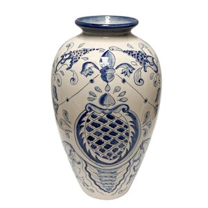Vaso Ceramica Pintado a Mao Arabesco Abacaxi Luiz Salvador