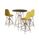 Ver imagem 1 de Jogo Mesa Bistrô Eames Tampo Amêndoa 60Cm 3 Banquetas Amarela Base Ferro Cobre - Cor: Amendoa