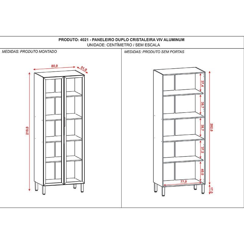 Armário Paneleiro Duplo Cristaleira Viv Aluminum Freijó Preto - Kits Paraná - 3