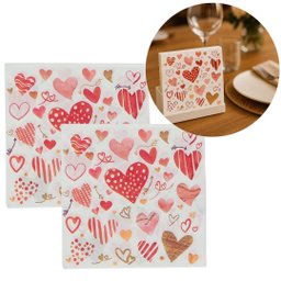 Kit Guardanapo Estampado Corações Branco e Vermelho 40 Folhas 16cm - Tuut - 7