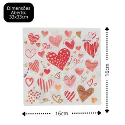 Kit Guardanapo Estampado Corações Branco e Vermelho 40 Folhas 16cm - Tuut - 4
