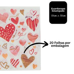 Kit Guardanapo Estampado Corações Branco e Vermelho 40 Folhas 16cm - Tuut - 6