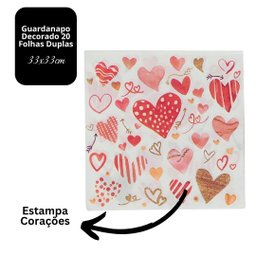 Kit Guardanapo Estampado Corações Branco e Vermelho 40 Folhas 16cm - Tuut - 5